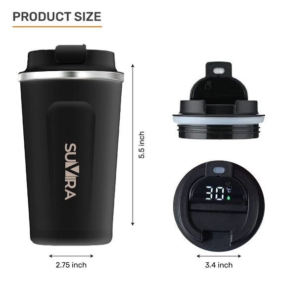 SUVIRA  Digital Smart Coffee Travel Mug, Stainless Steel - Picture 6 of 8